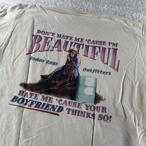 Vintage Rodeo Rags Made in USA Cowgirl Graphic Shirt Double Size Large White